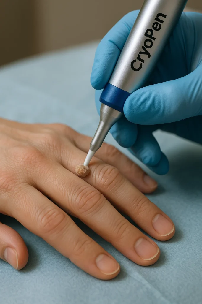 example of cryopen wart removal Epping treatment on a persons finger