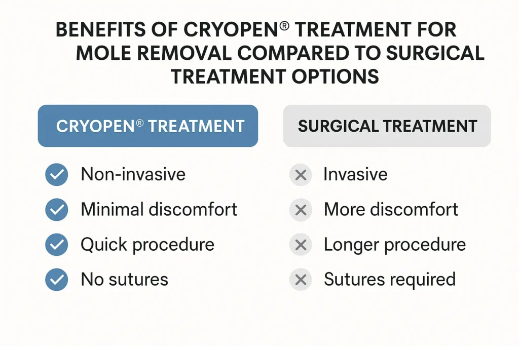 Table to show the benefits of getting moles removed Epping from LA LIPO