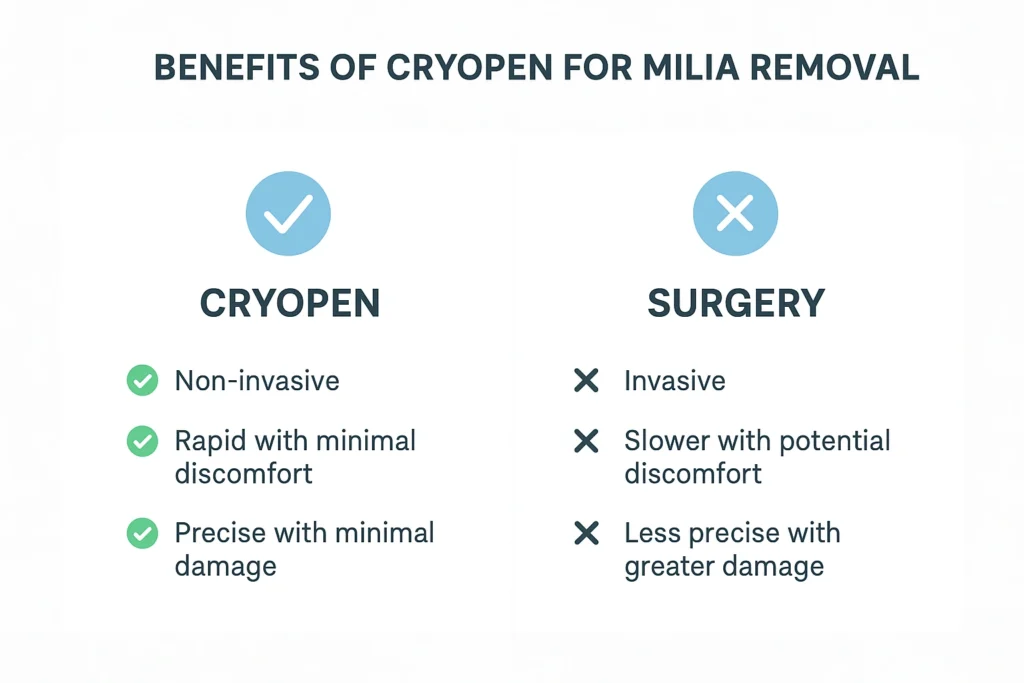 Benefits of cryopen for milia removal Epping compared to surgical treatments.