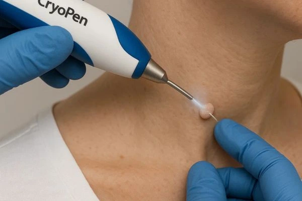 Person receiving cryotherapy Epping for skin tag removal