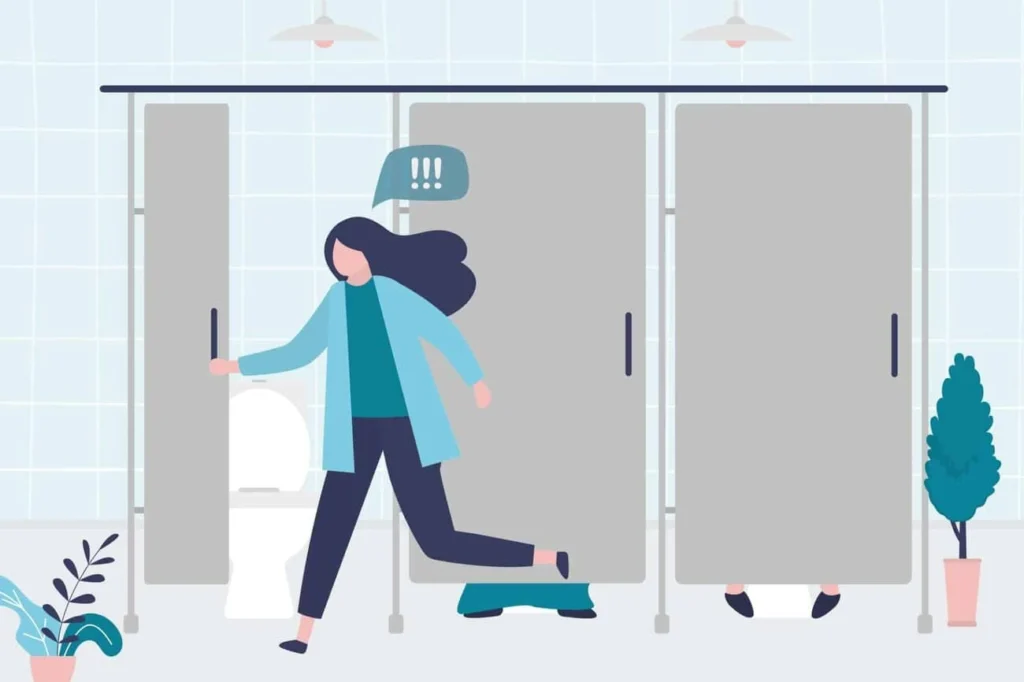 graphic of Urine incontinence Epping woman running to the toilet.