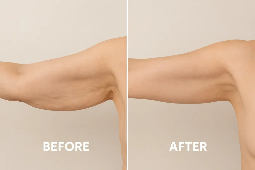 Picture of LA LIPO Epping before and after results of skin tightening treatment on the upper arms.